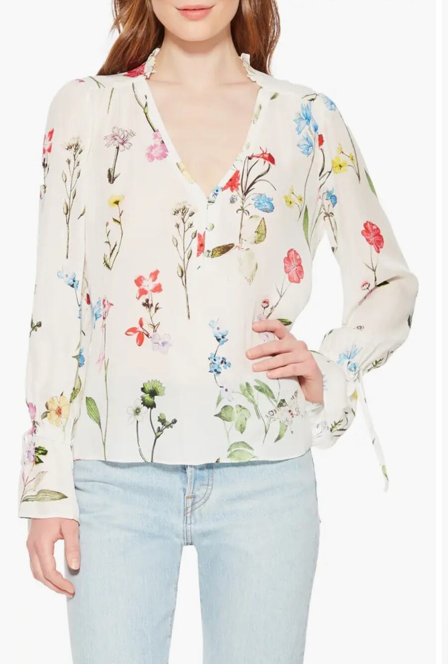 Parker Cassidy Floral Print Silk Top White S
